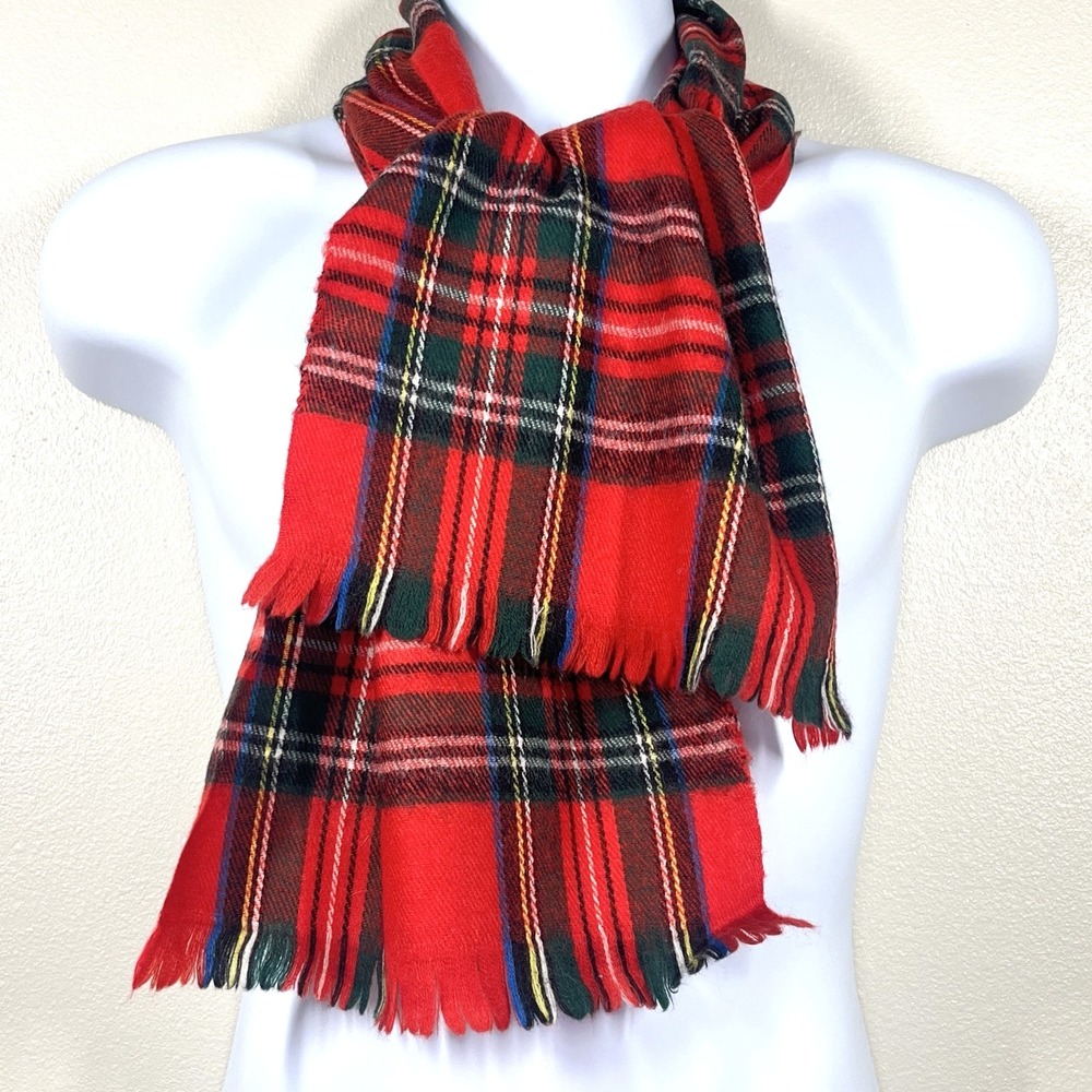 Astor One Vintage 100% Wool Rectangular Scarf Royal Stewart Tartan Fringe